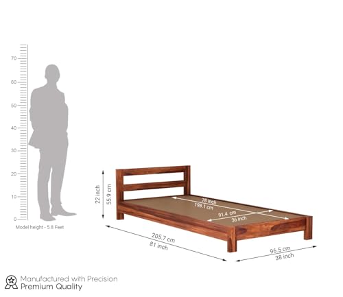 Image of CRAFT D ARTS Sheesham Wood Single Size Bed Without Storage | Wooden Single Bed | Space Saving Low Floor /Lying /Rise /Level /Profile Cot Bed for Bedroom | Pavlich, Honey Finish