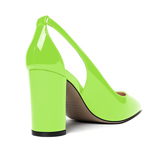 MERRORI Women's Pumps Chunky High Heel Pumps Pointed Toe Cut Out Heels Block Patent Slip On Shoes 3.3 Inch 5