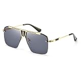 SHEEN KELLY Retro Übergroße Sonnenbrille für Männer Frauen Square Rimless Sonnenbrille Flat Top Sonnenbrille Vintage