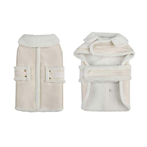 Dog Jacket Berber Fleece Winter Pet Coat Windproof Warm Dog Sweater Thick Apparelf in Beige White Color Used for Medium Large Dogs (Small) - Image 3