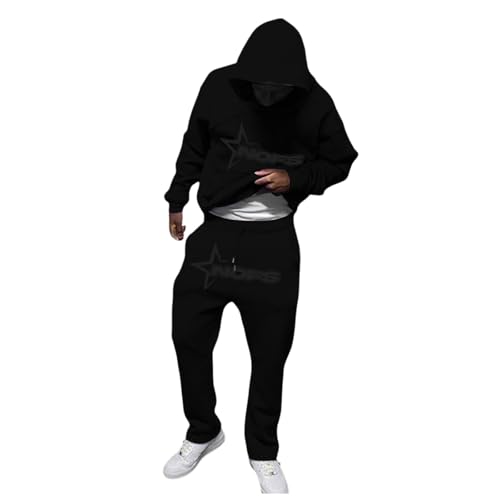 Generisch Jogginganzug Herren NOFS 2-teilig Winter Y2K Tracksuit, Baumwolle Tracksuit Baggy Sweatshirt mit Kapuze Jogginghose Hip Hop Streetwear Trainingsset für Gym