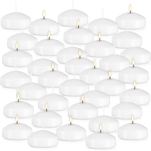 36 Packs 3-Inch Floating Candle Set, White,Unscented Soy Candles for Weddings, Pool Parties, Holiday Table Decorations, Home Decor and More Burn for 8+ Hours.
