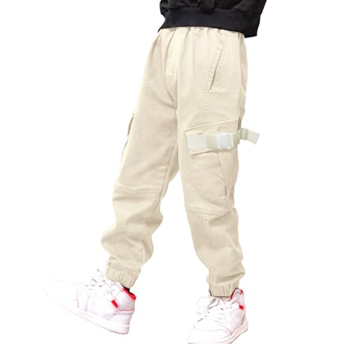 Image of Boys Cargo Pants Cotton Casual Pants Elastic Waist Hiking School Uniform Sweatpants Joggers
