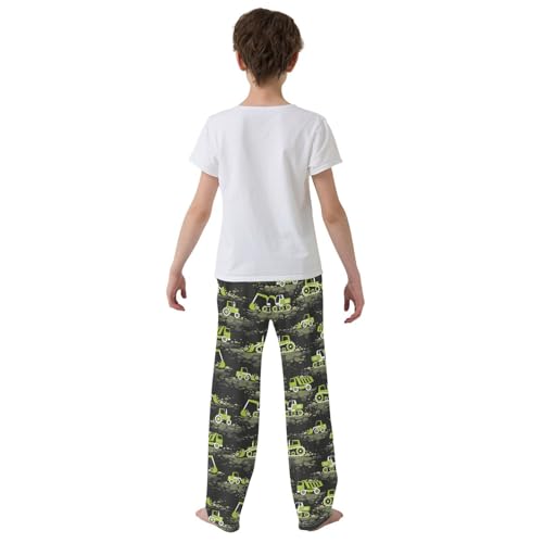 ZZXXB Retro Bulldozer Boys Long Pants Soft Trousers Elastic Waist Kids Lounge Bottoms with Pockets S-XL3