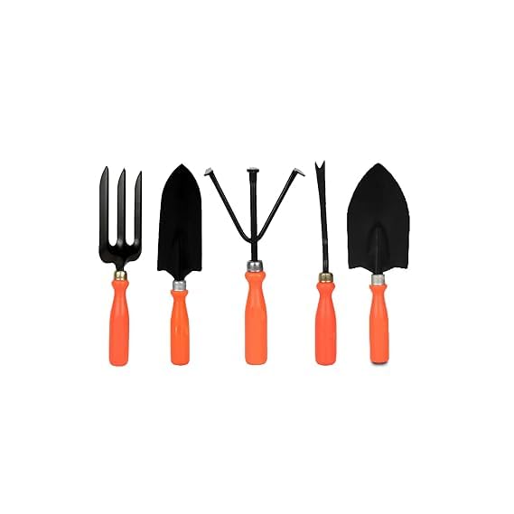 U.A. Crafts-5 Pieces Gardening Tools Set (Cultivator, Big and Small Trowel, Weeder, Fork) | Tools for Home Garden | Durable Plant Tool Kit | Farming Tools