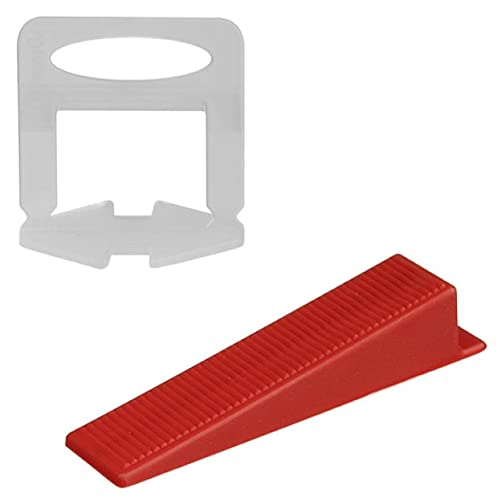 Hochqualitative Laschen Nivelliersystem Fliesen, Fügenbreite 2 mm, Abstandshalter Nivellierhilfe Fliesen, Tile Leveling System, Verlegehilfe für Fliesen, Zuglashen und Keile. (500 Laschen, 100 Keile) Cover
