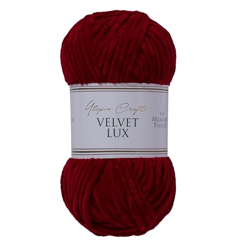 Utopia Crafts Velvet Lux Chenille-Garn, superweich, grob, zum Stricken und Häkeln, 100 g – 110 m, Dunkles Scharlachrot