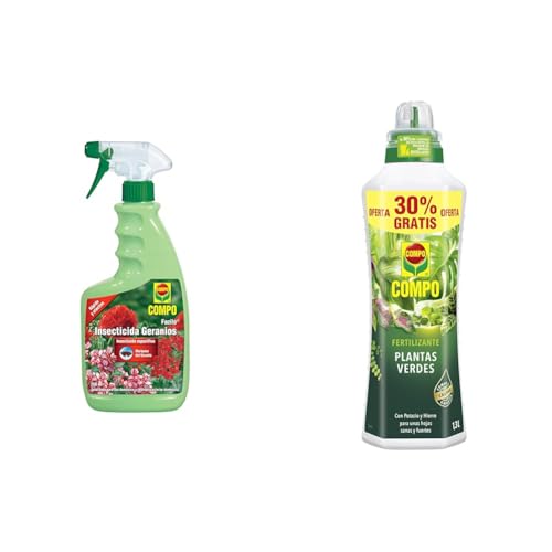 COMPO Insecticida Geranios, Específico para Mariposa de Geranio, 750 ml & Fertilizante de plantas verdes para plantas de interior, balcón y terraza