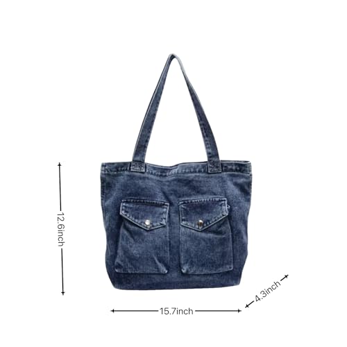 Vintage Denim Tote Handbag for Women Nostalgic Jean Shoulder Bag Purse Casual Top Handle Purse4