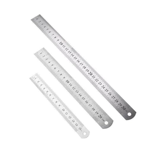 Stainless Steel Ruler, 3 Pieces Metal Ruler, 15 cm/20 cm/30 cm Straight Edge Ruler, Measuring Tool with Scale, Metric and Imperial Straight Edge for Measuring Office Study