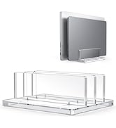 Vertical Laptop Stand for Desk, OMOTON Acrylic Dual Laptop Holder Desktop Clear Adjustable Dock f...