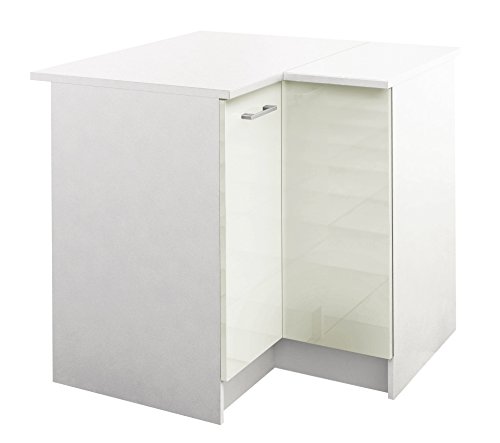 Berlioz Creations PRIMA PPG8BGI Meuble Angle Bas de Cuisine avec Plan de travail , 2 Portes décors Ivoire Brillant 88 x 88 x 85 cm, Fabrication 100% Française