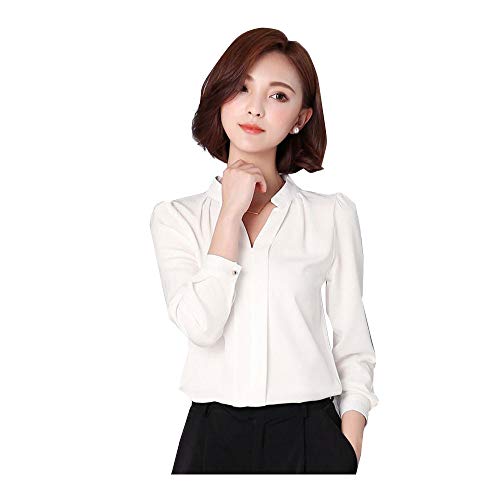 Image of Alaine Women Blouse Long Sleeve Office Lady Shirt Women Tops (White, Small)