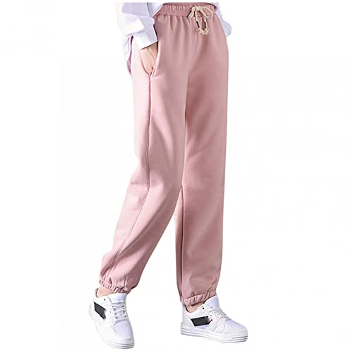 HENGCHENG Women Athletic Sweatpants Plus Size Running Pants Velvet Lined Trousers Elastic Sport Pants Solid Lace-up Harem Pants Pink