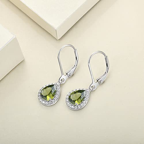 Yl Women's Dangle Drop Earrings Sterling Silver Solitaire Leverback Earrings Halo Teardrop Created Peridot Jewelry Gifts #TOP4
