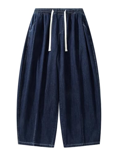 Men's Jeans Spring Summer Japanese Workwear Elastic Waist Denim Wide Leg Long Pants for Men4