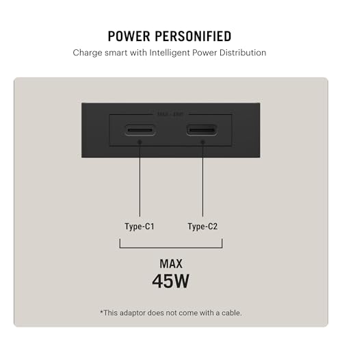 Image of DailyObjects POP 45W Wall Charger Adapter with Foldable Pins|USB-C Dual Port Power Output|Fast Charging|GaN5|Slim|Support iPhone 12 13 14 15 16 pro Max, Android,ipad,Samsung,oneplus|Lightweight-Black