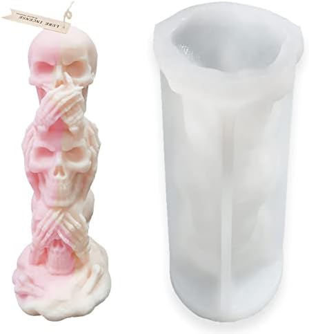 3D Skull Silicone Candle Mold Skeleton Epoxy Resin Casting Mold Skull Candle Holder,Pillar Candle Mold Halloween Scented Candle Plaster Ornament Mould