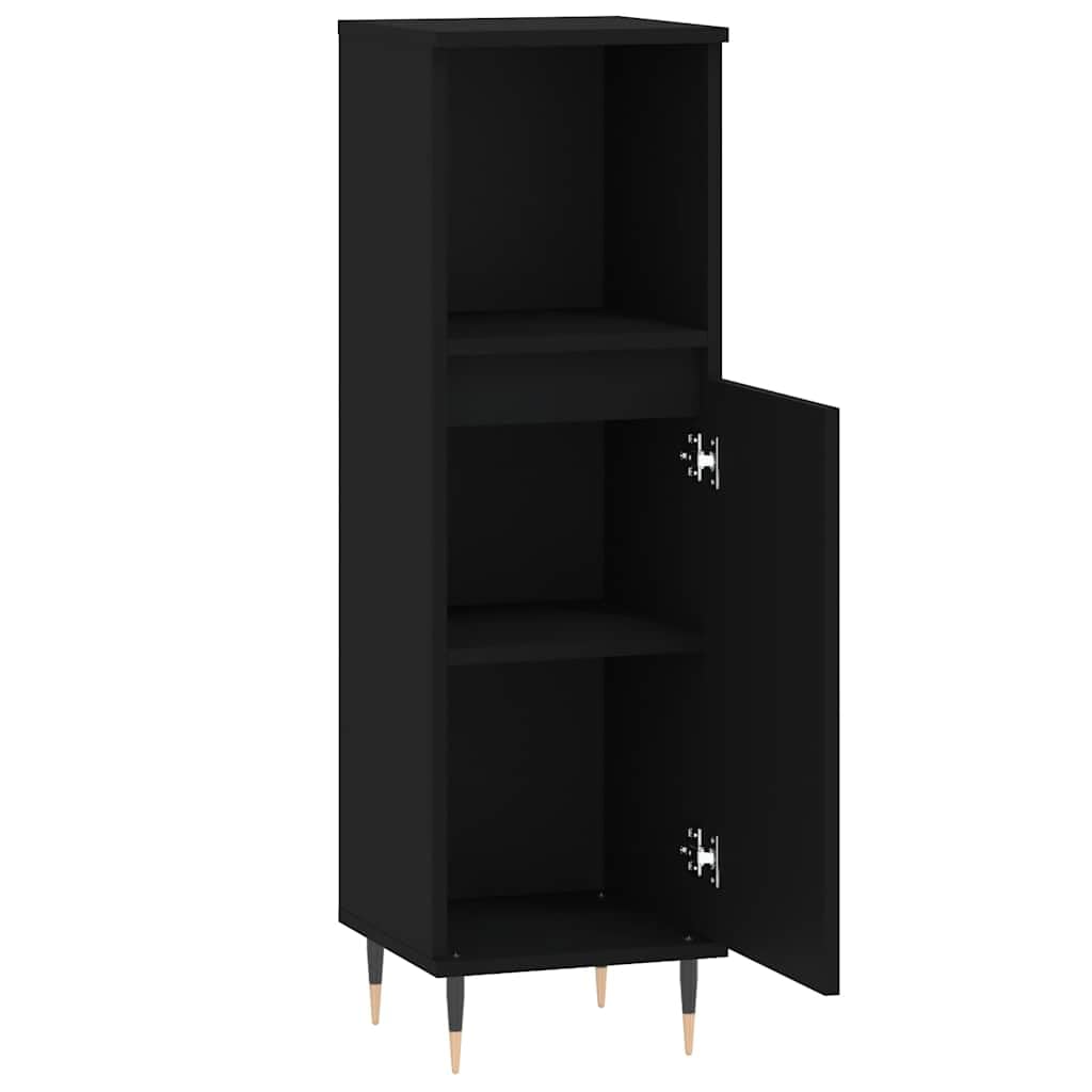 Mueble de baño negro 30 x 30 x 100 cm de madera con patas de hierro, diseño moderno, montaje en pared, armario para baño pequeño, juego de muebles de baño