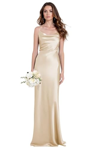 namirate Satin Bridesmaid Dress 2024 for Women Long Silky Mermaid Cocktail Dress Evening Champagne with Slit Size 8