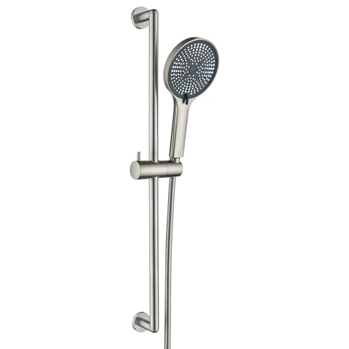 Barra deslizante ajustable para ducha con cabezal de ducha de mano | Cabezal de ducha con barra deslizante, acero inoxidable, montaje en pared, acabado cepillado niquelado miniatura 1