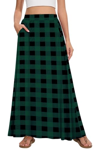 Image of Womens Maxi A-line Long Skirt Casual 2026 Elastic High Waist Flowy Skirts with Pockets