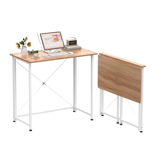 Ysgwsg Mesa Escritorio Plegable 80cm, Mesa Ordenador, Mesas Escritorio Pequeña, Escritorio de Estudio u Oficina en Casa, Mesas Plegable Compacta para Espacios Reducidos. (Wood, 80 x 45 x 75 cm)