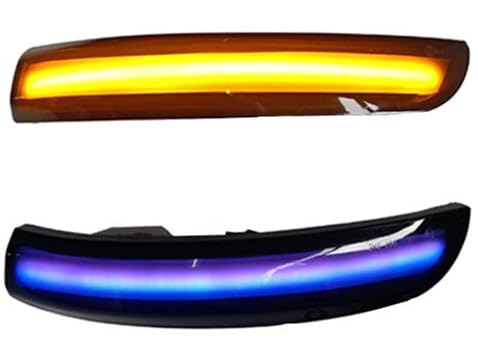 Rearview Mirror Yellow And Blue LED Light Turn Signal Lamp Dynamic Blinker Compatible with Focus 3 MK3 2012-2018 Ford EcoSport,Kuga,Escape 2013-2018,C-Max 2013-2017 Sequential Lamps Smoke Cover Lens