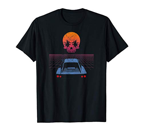 Synthwave Retrowave Aesthetic Vintage Drive Sunset 80s Skull Camiseta