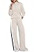 WIHOLL Airport Outfits for Women 2025 Early Fall Fashion Clothes 2 Piece Lounge Sets Travel Airplane Euro Vacation-Outfits Cozy Soft Conjuntos De 2 Piezas Para Mujer Wide Leg Pants Khaki S