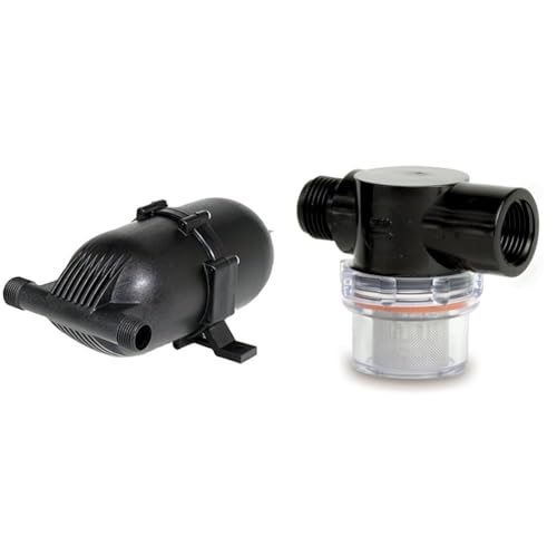 Image of SHURflo 182-200 Pre-Pressurized Accumulator Tank,Black, 9.1 inch x 4.8 inch x 3.8 inch & (255-313) 1 /2 inch Twist-On Pipe Strainer