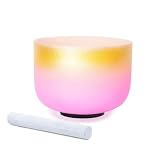 Hye-eun 432hz Half Color Frosted Quartz Crystal Singing Bowl for Yoga Healing Sound Energy Vibration Balance (8"F 432hz Gold&Pink)