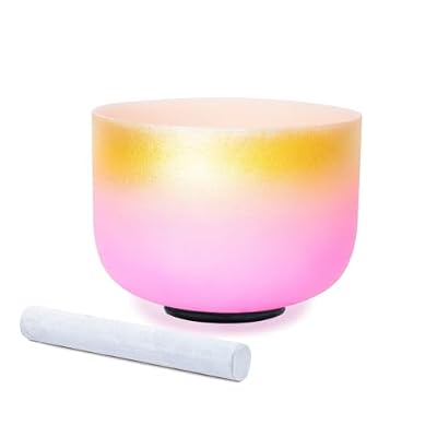 Hye-eun 432hz Half Color Frosted Quartz Crystal Singing Bowl for Yoga Healing Sound Energy Vibration Balance (8"F 432hz Gold&Pink)