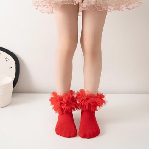 GSHLLO 3 Pairs Girls Fluffy Ruffle Socks Big Ruffled Socks Double Lace Frilly Dress Socks Princess Dance Socks Dancing Ankle Socks2
