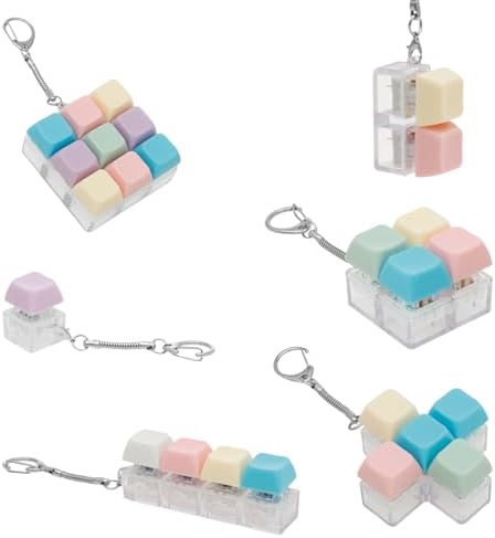 KTZCTPCA 6Pcs Keyboard Clicker Toys, Stress Relief Funny Cube Key Button, Mechanical Keyboard Keychain Toy, Keyboard Fidget Keychain Decompression Toy for Quiet and Noisy Scenes