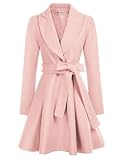 GRACE KARIN Women's Notch Lapel Long Sleeve a Line Pea Coat with Self Tie Belt (X-Large, Light Pink)