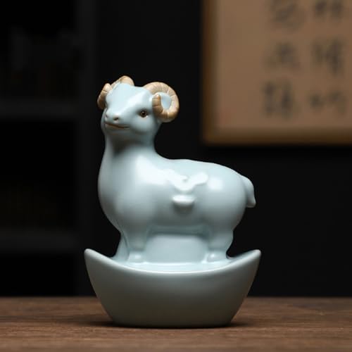 DECRZPB Ceramic Figurine Blue goat Animal Sculpture Ceramic Ornament Arts Hotel Home Decor Office Wedding Gift