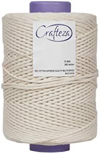 Crafteza Macrame Cord 4mm X 1181 ft Single Strand Macrame Cord - 100% Natural Virgin Cotton Cord Made in India Soft Macrame Yarn for Making Macrame Crafts Perfect Macramé Cord for Macrame Supplies