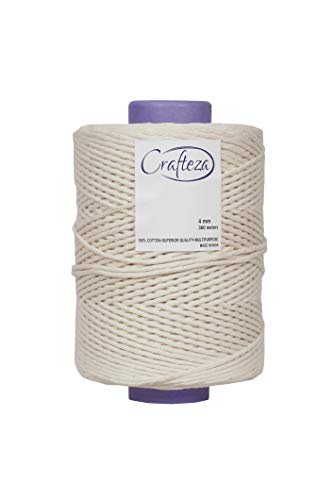 Crafteza 4mm x 1181 ft Single Strand Macrame Cord - 100% Natural Virgin Cotton Cord for Macrame Crafts