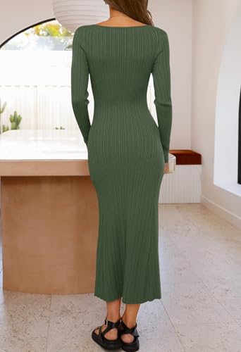 MEROKEETY Women's 2025 Long Sleeve Bodycon Sweater Dress Fall Crew Neck Ribbed Knit Maxi Dresses4