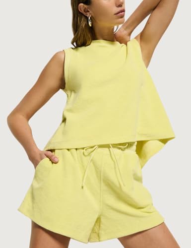 Esmeling Women Summer Short Sets Crewneck Sleeveless Top and Drawstring Shorts Open Back 2 piece Outfits4