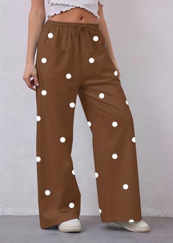 Image of MISSACTIVER Women Drawstring Striped Pants Loose Wide Leg Trousers Casual Low Waist Pants Comfy Lounge Pants with Pockets