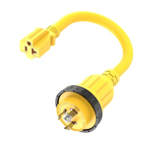 1FT 30-Amp to 15-Amp Marine-Shore Power-Adapter NEMA L5-30P to 5-15/20R 10AWG 30Amp to 20Amp T Blade Marine Adapter Plug Twist Lock 125V 30A to 20A/ 15A Household Outlet Pigtail Boat
