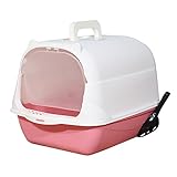 ＫＬＫＣＭＳ Hooded Cat Pet Fully Enclosed Cat Toilet Cat Litter Tray Kitten Potty, Handheld Pink