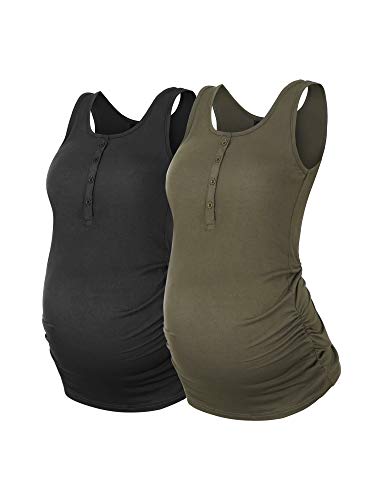 Molliya Maternity Tank Top Sleeveless Front Button Side Ruched Summer Nursing T Shirt Casual Pregnancy Clothes #TOP10