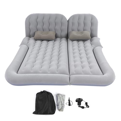 QLASDVUE Car Air Bed 2‑in‑1 Multifunction Inflatable Travel Mattress PVC Flocking Soft Sleeping Rest Cushion Fit for Car SUVBlack Universal(Grey)