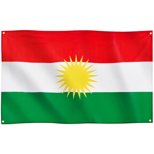 Runesol Kurdistan Flagge, 91x152 cm, Kurdische Nationalflagge, 4 Ösen, eine in jeder Ecke, Alaya Rengîn, Premium-Flaggen für drinnen und draußen, Fahne, lebendige Farben
