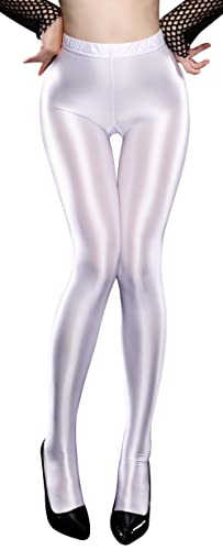 Image of FEOYA Women's Wet Look Footed Leggings Metallic Dance Tights Shiny Leggings Shimmer Pants Glitter Tights
