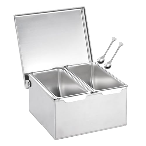 Gewürzregal aus Edelstahl, groß, 4 Fächer, mit Gläsern für Salz, Mehl, Snacks und Trockenwaren, perfekt für den gewerblichen und privaten Gebrauch