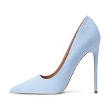 Elisabet Tang High Heels, Women Pumps Pointed Toe Stilettos 4.7.5 inch/12cm Sexy Heels Party Shoes Light Blue 8.5